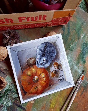 原創可愛倉鼠藝術品手繪油畫在紙板上