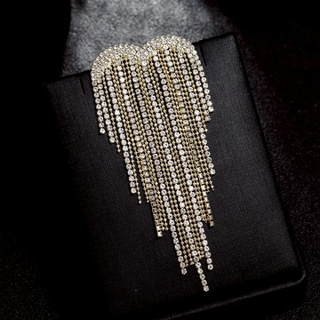 歐美氣質水晶流蘇胸針女名媛桃心胸花別針大氣西服扣針外套配飾品