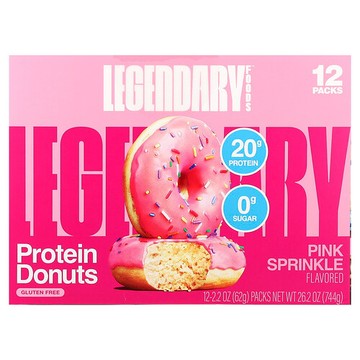 Legendary Foods, 蛋白甜甜圈，粉色糖飾，12 包，每包 2.2 盎司（62 克）