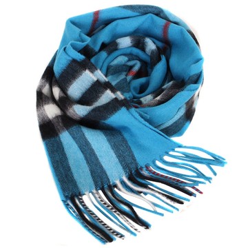 BURBERRY 經典大流蘇格紋圍巾(藍X綠X黑白)