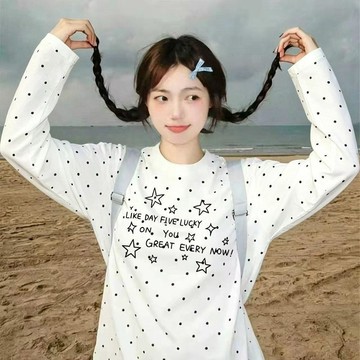 美式趣味別緻長袖t恤女新款早秋寬鬆設計感小衆休閒上衣ins