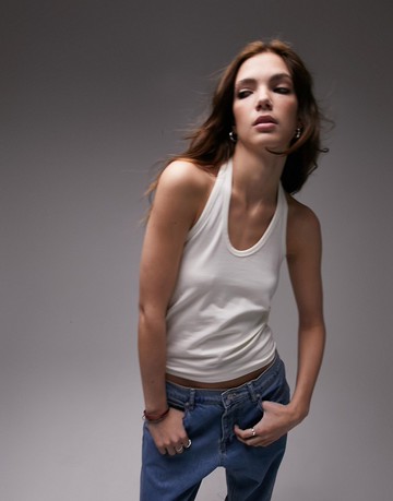 Topshop halter top in ecru-White