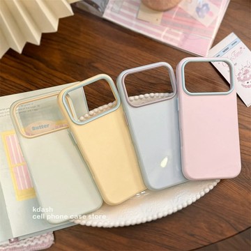 奶油風純色多巴胺拼接適用蘋果17Promax手機殼iphone16pro大孔全包15plus軟殼14/13保護殼