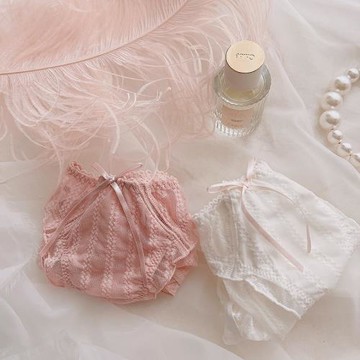 女士內褲純色透氣泡泡蕾絲甜美性感內褲條紋絲帶蝴蝶結楊噸噸