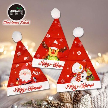 摩達客-聖誕派對拉絨布可愛印花款小朋友兒童聖誕帽一入(3款圖案隨機出貨)