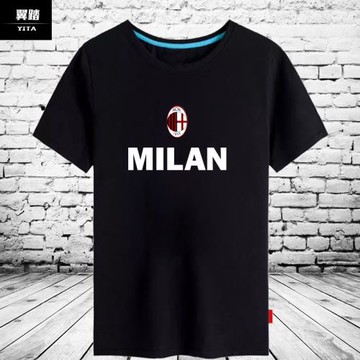 AC米蘭Milan球迷意甲休閑t恤足球訓練服隊服圓領寬松純棉短袖球衣
