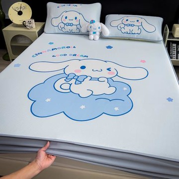 玉桂狗A類夏季冰絲涼席三件套兒童軟涼席學生宿舍床席空調席機洗