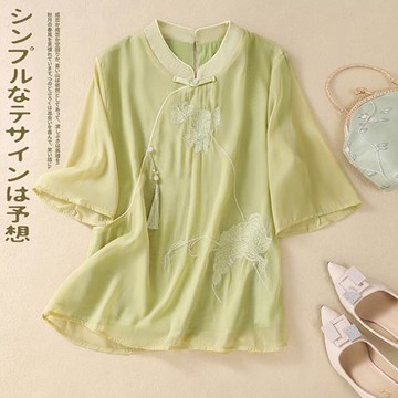 茶服女夏上衣復古盤扣中式禪意刺繡唐裝中國風漢服雪紡改良旗袍