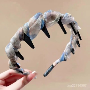 秋冬新款-網紗波浪髮箍女新款高顱頂帶齒防滑頭箍壓髮髮卡碎髮整理頭飾 GOTJ