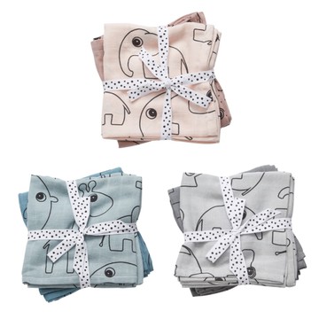 丹麥 DONE BY DEER 純棉嬰兒包巾-小象-兩件組(藍/灰/粉)