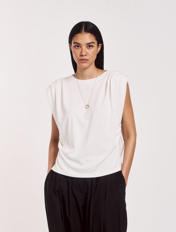 Kaia Pleated Tank Top In Off White - Cotton MicroModal Ninety Percent