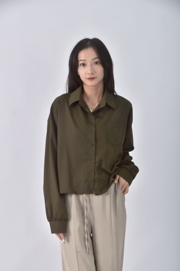 (F) miss zhang質感落肩綠色襯衫上衣