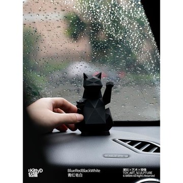 青紅皂白鉆貓小招財貓汽車車載高級感小眾桌面幾何擺件生日禮物