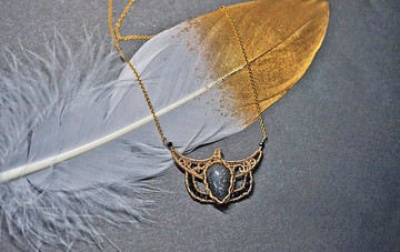 純手工14K包金繞線黑太陽石貓頭鷹吊墜