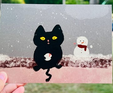 明信片-黑貓與雪寶