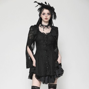 哥德雕花蕾絲U領單排扣開衩長袖襯衫洋裝DARK IN LOVE台灣DW1003