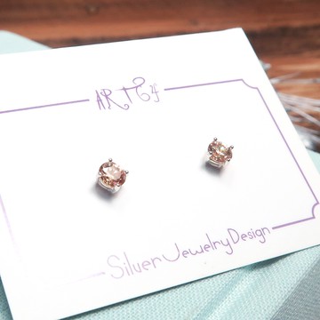 ART64 香檳金單鑽 925純銀耳環 4mm圓形爪鑲設計 養耳棒 養耳針 抗敏耳環