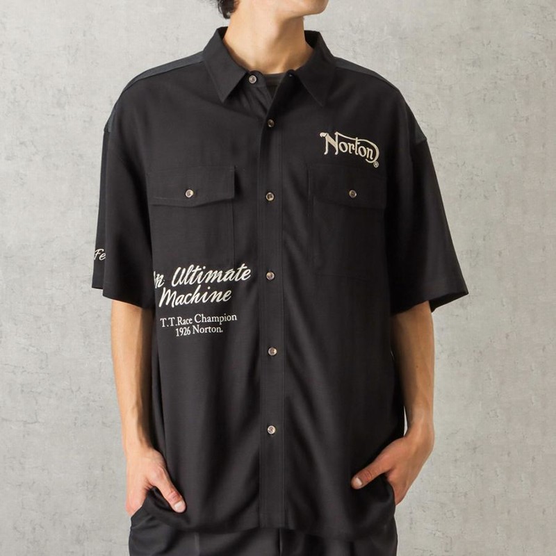 98183　ノートン　五分袖シャツ　黒　L 98183ノートン五分袖シャツ黒L