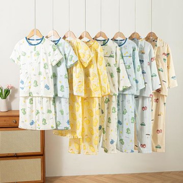 春夏新品兒童純棉可愛卡通繡長短袖睡衣 家居服套裝批發 一件代發
