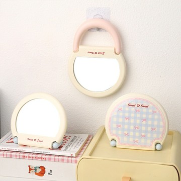 【趣味高清】化妝鏡 臺鏡 桌面鏡 梳妝鏡 便攜鏡 補妝鏡 360度旋轉 雙倍放大鏡面 辦公室桌面 家用梳妝檯 INS風裝飾