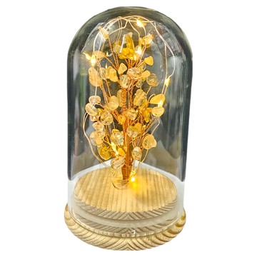 吉祥水晶 玻璃燈罩招財樹夜燈 附6顆電池 尺寸7.45cmx12.5cm  黃水晶  1組