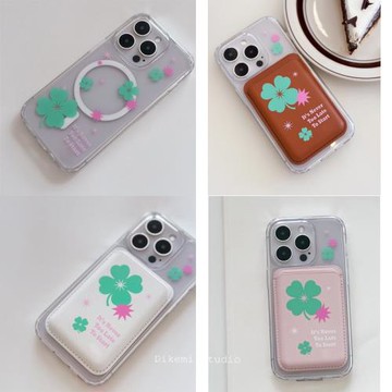 韓國ins小眾設計幸運四葉草星光magsafe磁吸手機殼皮質卡包適用于iPhone16pro/15promax蘋果13/14手機保護套