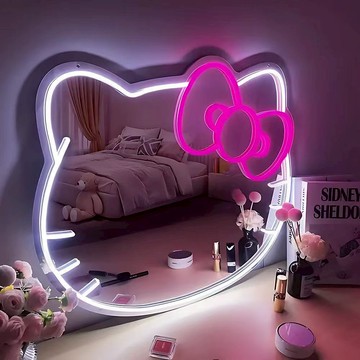 免運hello kitty化妝鏡USB霓虹燈化妝鏡補光 化妝鏡 美妝鏡 梳妝鏡 帶燈桌面化妝鏡 房間布置燈房間裝飾