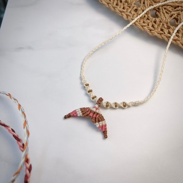 波希米亞魚尾蠟繩編織短項鍊 米白
