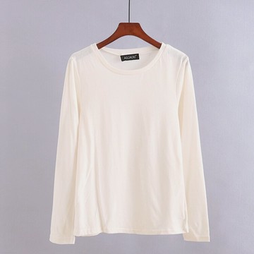 圓領長袖T恤衫 秋新款休閑寬松套頭時尚百搭打底衫 女上衣M/12-3