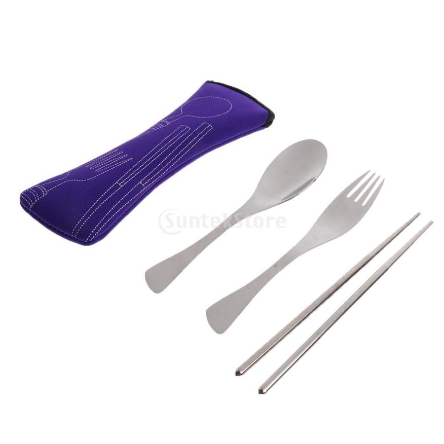 ポータブル 食器セット  箸 フォーク アウトドア キャンプ用 全8色 紫