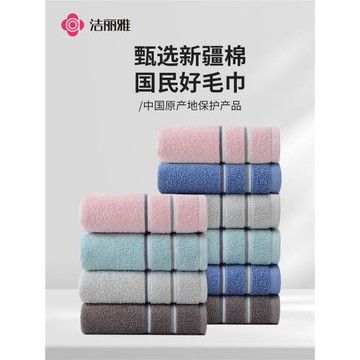 潔麗雅新疆棉毛巾十條純棉吸水面巾成人女家庭家用全棉洗臉男士新