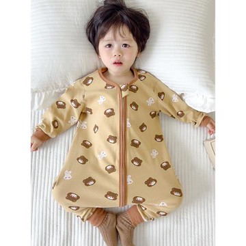 寶寶睡袋四季通用春秋款純棉分腿嬰兒恒溫防踢冬男女兒童連體睡衣