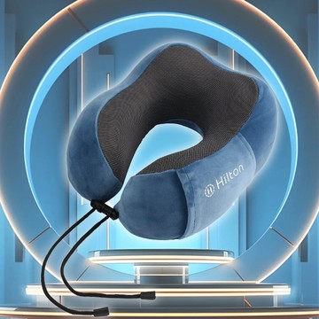 hilton 希爾頓遠紅外線能量慢回彈記憶u型頸枕/藏藍短絨(p8005-b)