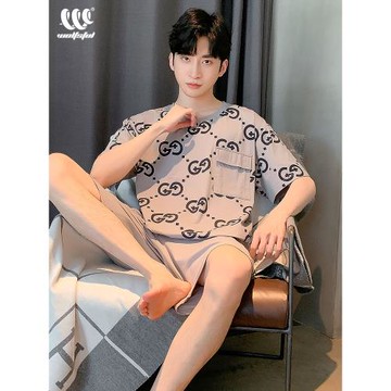 男士睡衣夏季純棉短袖短褲青少年韓版寬松簡約薄款大碼家居服套裝