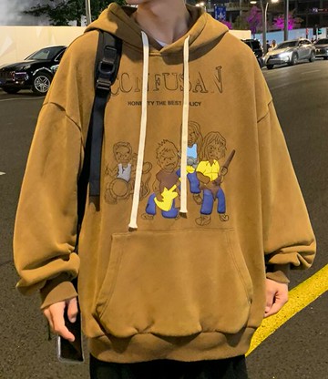 FINDSENSE X 2022 街頭時尚 男士 復古洗水做舊 寬鬆 卡通樂隊圖案 長袖T恤 連帽外套