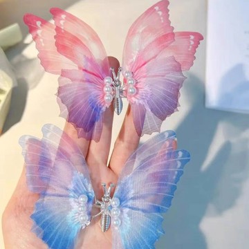 熱賣中兒童超僊大號蝴蝶結髮夾雙層會動的蝴蝶髮卡側邊頭飾女童公主髮飾