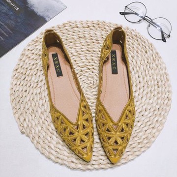 202春夏新款水鉆包頭平跟涼鞋平底甜美尖頭鏤空舒適女鞋子大碼鞋