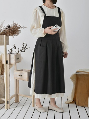 圍裙 全棉防水韓式純色定制加長圍裙廚房棉麻美甲甜品店工作服花藝師