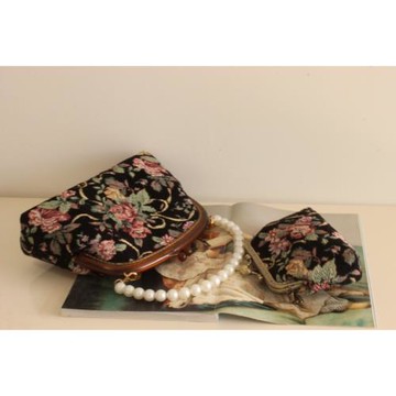 vintage古著感提花刺繡口金包 毯織手工包