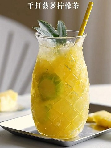 玻璃杯 高顏值菠蘿玻璃杯透明家用水杯果汁杯女夏冷飲專用帶吸管好看ins