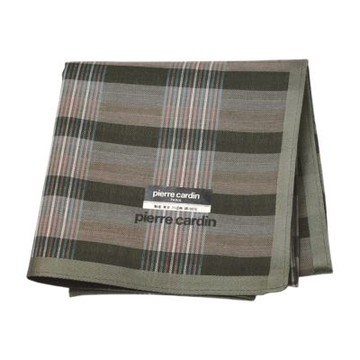 pierre cardin 日本製綠棕格紋字母LOGO帕巾(46CM)