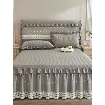 公主風純棉蕾絲床裙單件夾棉床圍裙床單帶裙邊床頭罩四季通用床罩