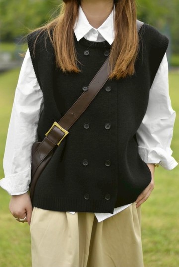 雙排釦設計感針織背心-2色 393275