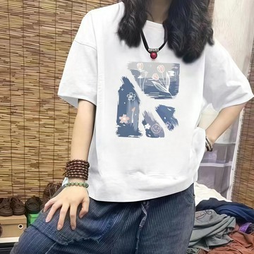 純棉質感 短袖T恤女 高級超好看 小眾設計感 夏季新款 甜酷上衣 印花T  寬鬆大尺碼 遮肉 百搭款