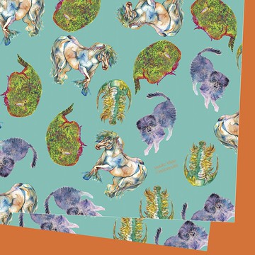 復古綠與橘的動物森林 - 包裝紙