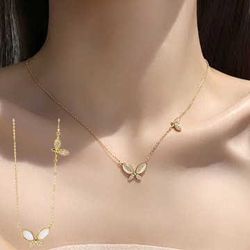 女生項鍊 925 純銀項鍊 通體純銀 蝴蝶吊墜 小眾設計 ins風 鎖骨鏈 首飾 飾品 銀飾342