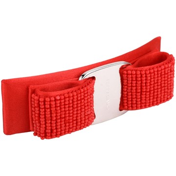 Salvatore Ferragamo VARA 珠飾蝴蝶結緞布髮夾(紅色)