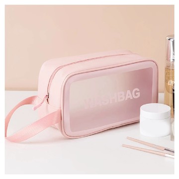 WAHSBAG 透明防水化妝包 Set 塑膠材質 大中小款式  小(20 x 11 x 7cm)  櫻花粉
