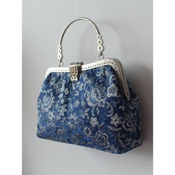 原創手工包中國風絲綢緞口金包優雅復古旗袍包包寶藍夏季新款包郵