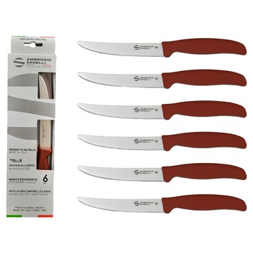 AMBROGIO SANELLI 山里尼 BBQ牛排刀 半鋸齒 BT85S12N 12cm 6支  不鏽鋼色  1組